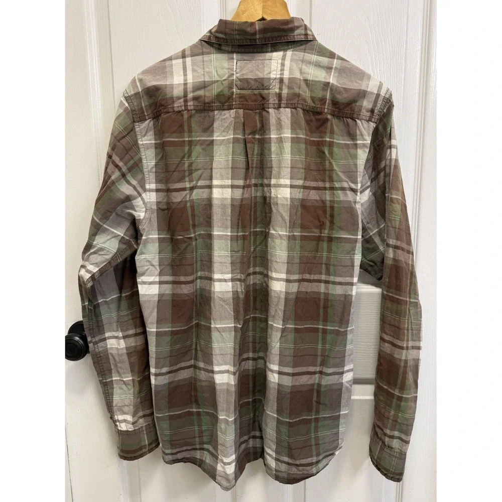 The North Face Men's L Plaid Long Sleeve Button Down Shirt Brown Green Outdoor